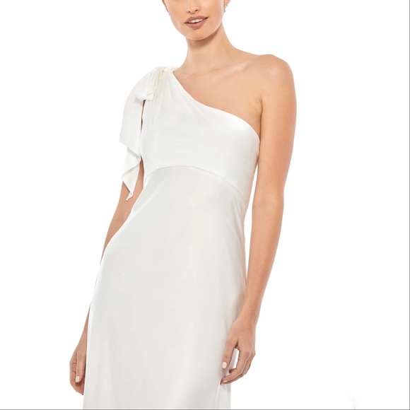 Mac Duggal 55387 One Shoulder Satin Midi Dress - Picture 2 of 12